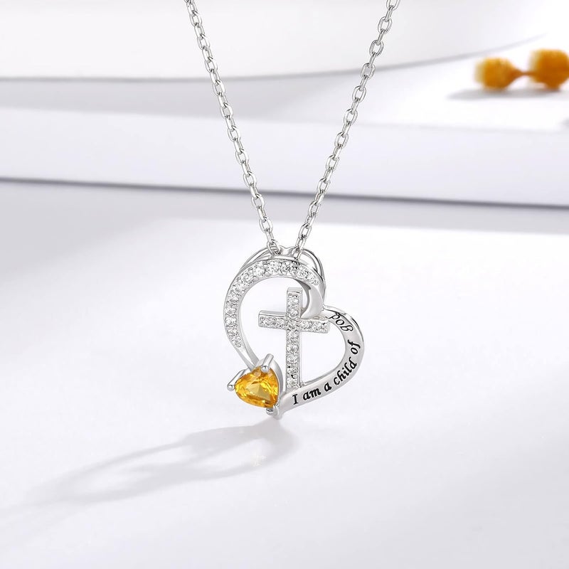 MANBU Sterling Silver Cross Necklace for Girls: Heart Birthstone I am a Child of God Pendant Religious Jewelry Baptism First Communion Confirmation Gifts for Teens - Image 2